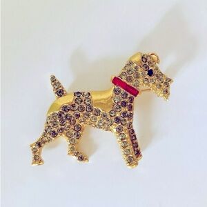 Airedale Terrier Dog Brooch Pin Swarovski Crystal Gold Tone Mary Beth for Pell